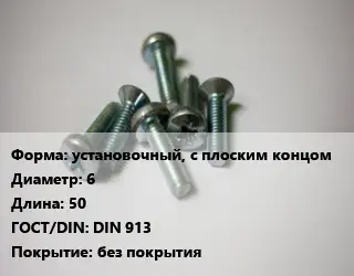 Винт установочный, с плоским концом 6х50 DIN 913 без покрытия